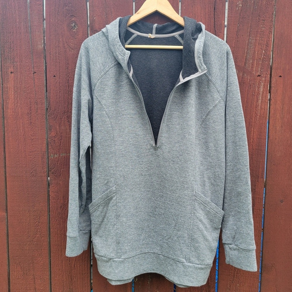Lucy‎ Activewear Womens Gray Heathered Quarter Zip Hoodie Pullover XL Loungewear